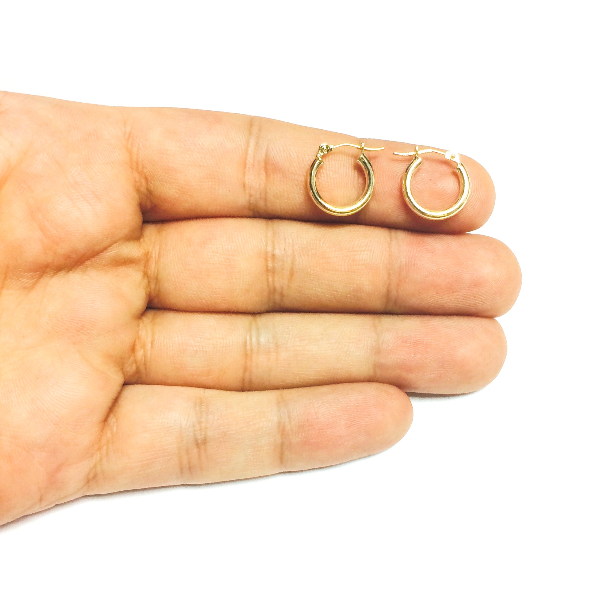 10k Yellow Gold Round Shape Hoop Earrings, Diameter 10mm fine designer jewelry for men and women