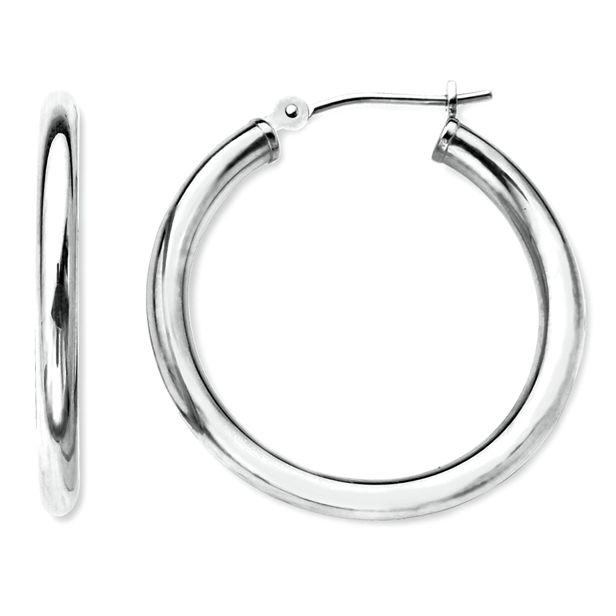 10k White Gold 2mm Shiny Round Tube Hoop Earrings fine designer jewelry for men and women