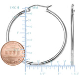 10k White Gold 2mm Shiny Round Tube Hoop Earrings