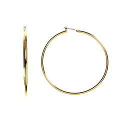 Orecchini a cerchio a tubo tondo lucido in oro giallo 10k da 1,5 mm, gioielli di design per uomini e donne