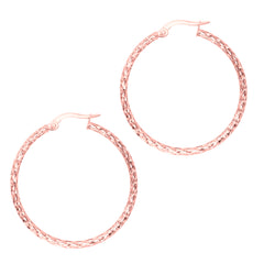 10 k roseguld skinnende mesh rund bøjle øreringe, diameter 30 mm fine designersmykker til mænd og kvinder