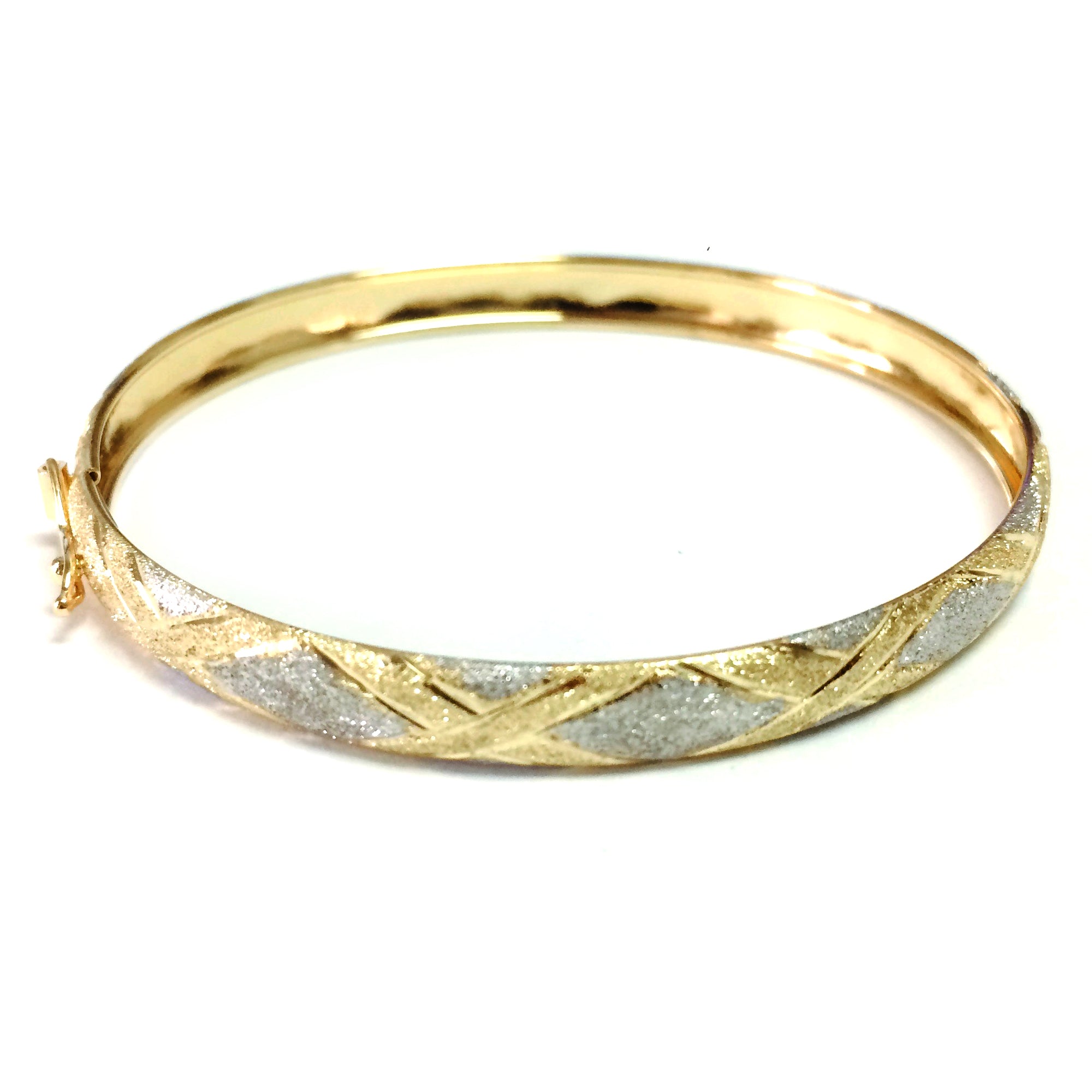 Bracciale rigido flessibile in oro giallo e bianco 10k, lucidato a specchio, gioielleria raffinata da 7 pollici per uomini e donne