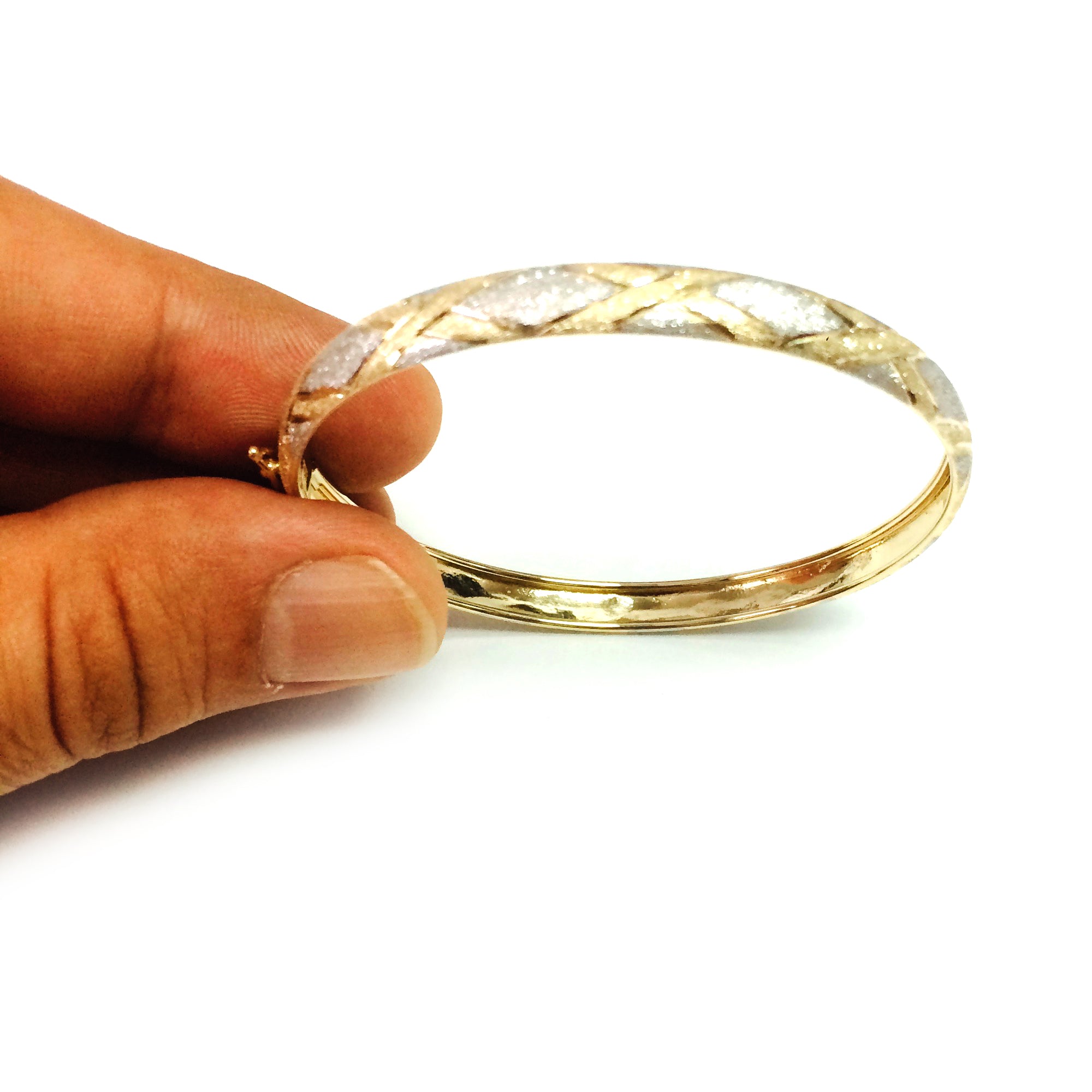 Bracelet jonc flexible en or jaune et blanc 10 carats, bijoux de créateur raffinés de 7 pouces pour hommes et femmes