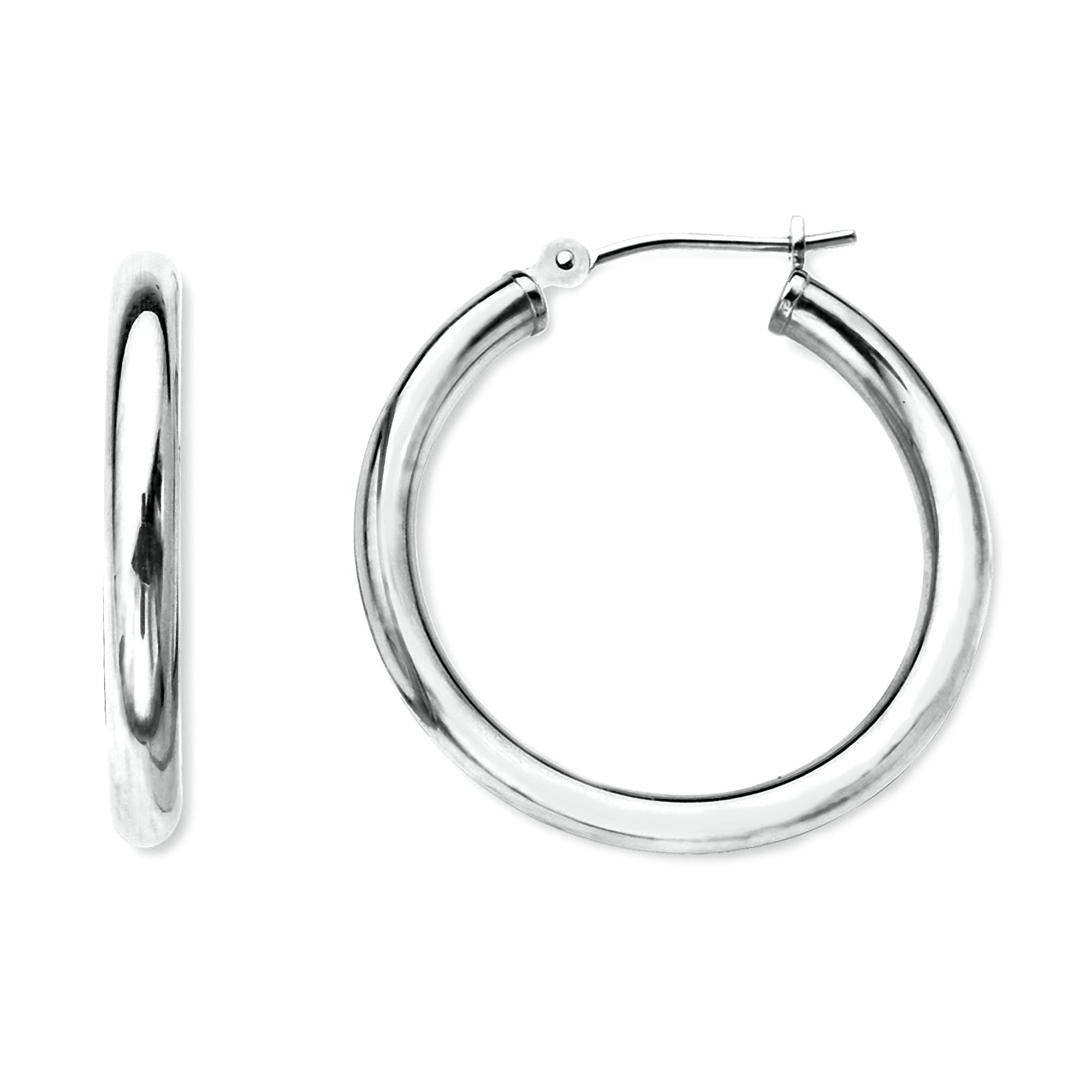 10k White Gold 2mm Shiny Round Tube Hoop Earrings fine designer jewelry for men and women