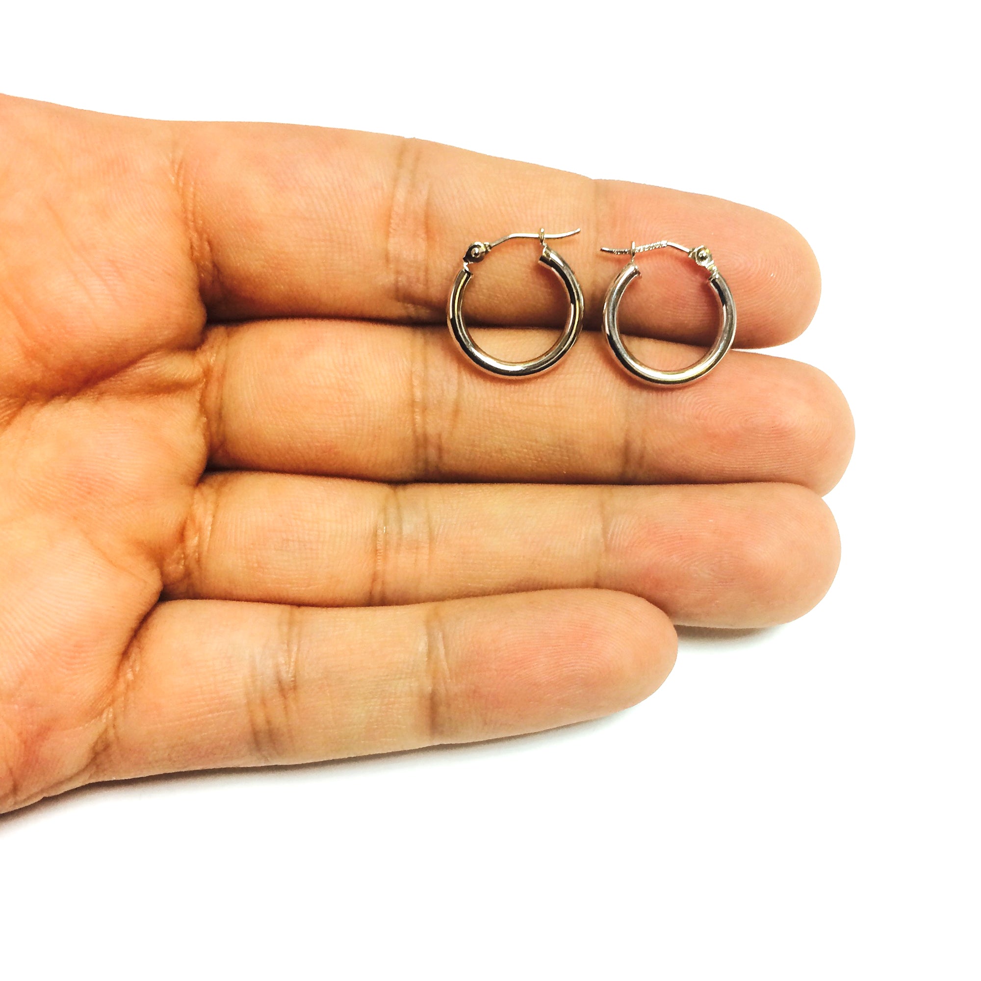 10k vitguld 2 mm glänsande runda rörbågeörhängen fina designersmycken för män och kvinnor