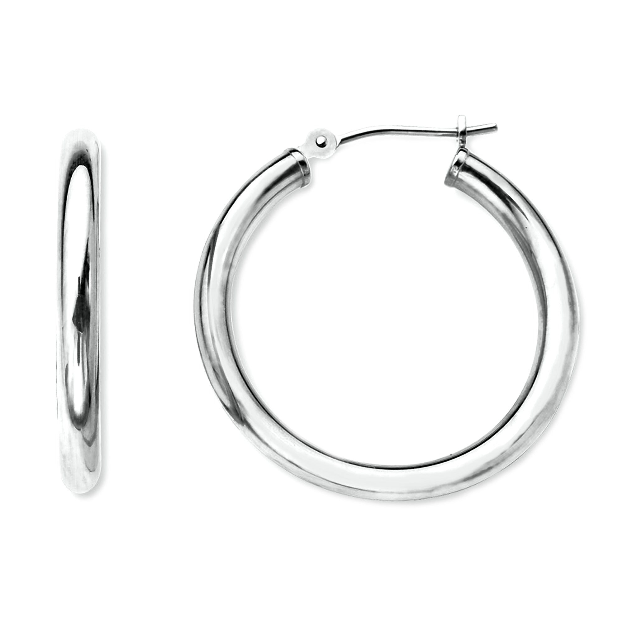 10k White Gold 2mm Shiny Round Tube Hoop Earrings fine designer jewelry for men and women