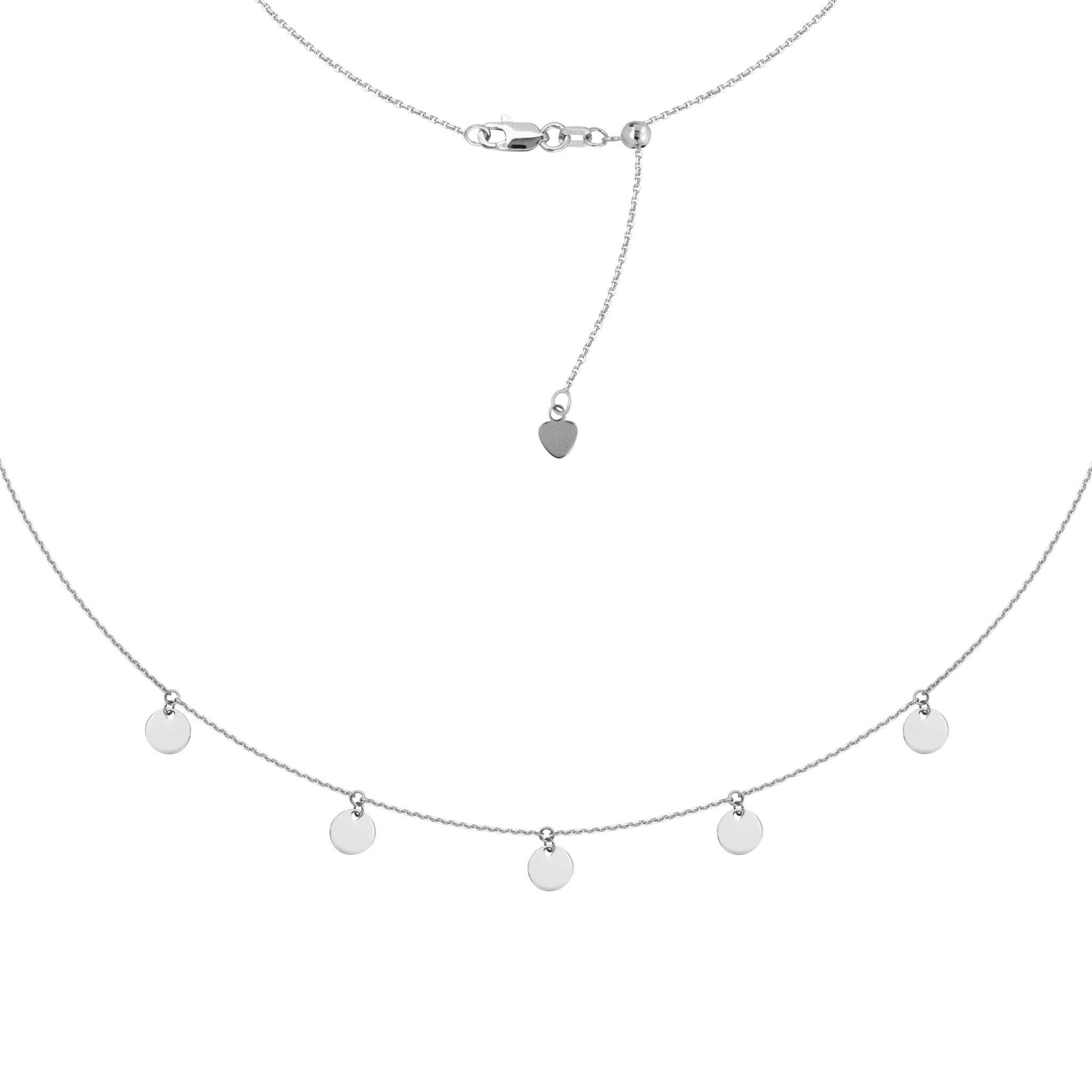 5 Dangle Mini Disc Choker 14k Gold Necklace, 16" Adjustable