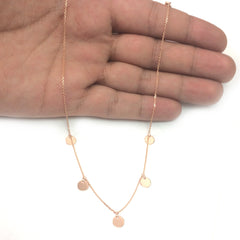 5 Dangle Mini Disc Choker 14k Gold Necklace, 16" Adjustable