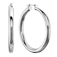 Pendientes de aro de tubo redondo brillante de oro blanco de 14 quilates de 3 mm, joyería fina de diseño para hombres y mujeres