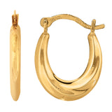 10k Yellow Gold Swirl Design Oval Hoop Earrings, Diameter 15mm