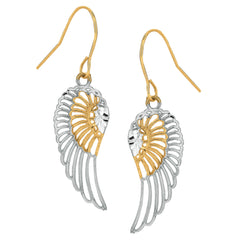 Pendientes colgantes con alas de ángel con corte de diamante en oro amarillo y blanco de 10 quilates y 2 tonos, joyería fina de diseño para hombres y mujeres