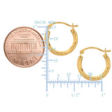 10k Yellow Gold Shiny Diamond Cut Round Hoop Earrings, Diameter 15mm