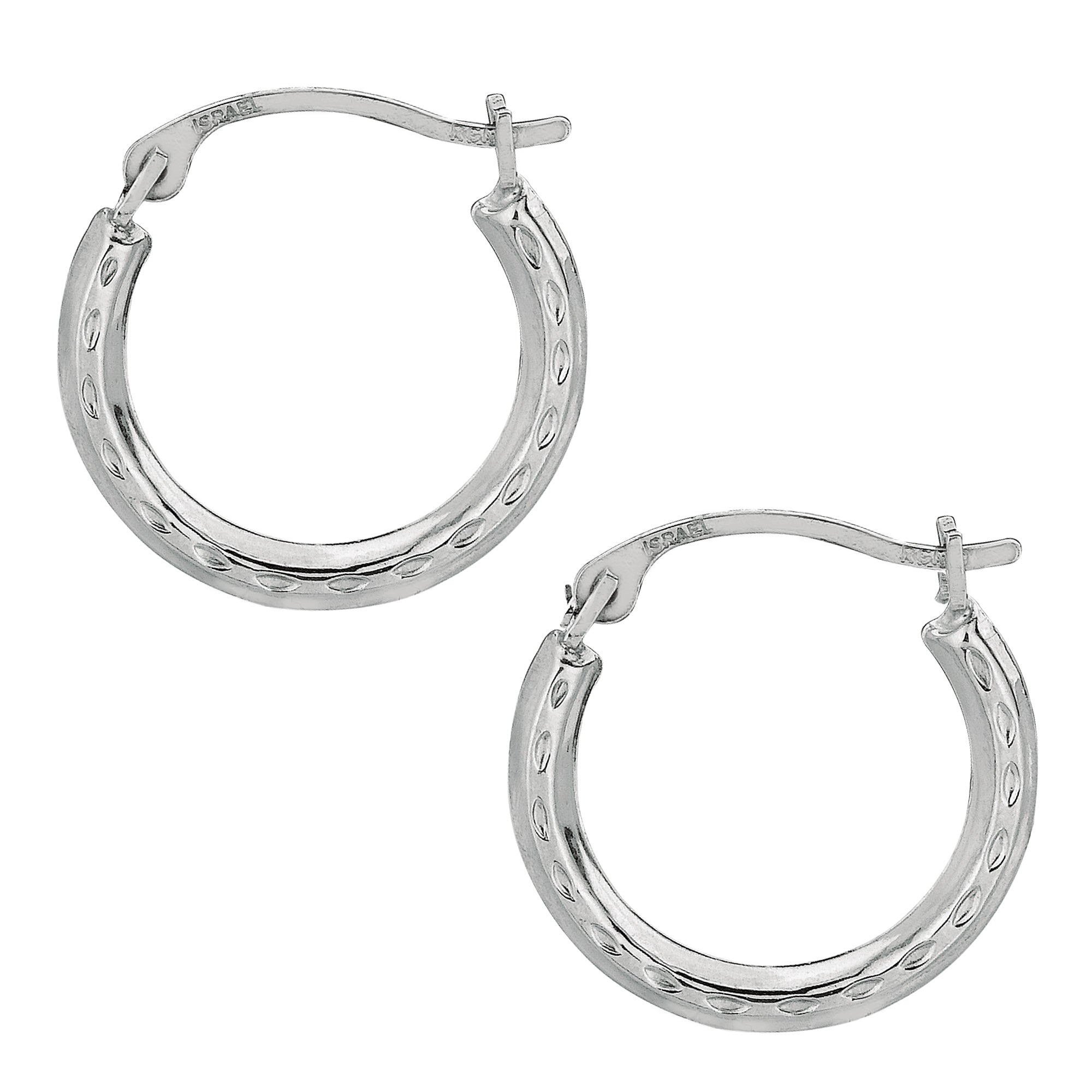 10 k hvidguld skinnende diamantskårne runde bøjler øreringe, diameter 15 mm fine designersmykker til mænd og kvinder