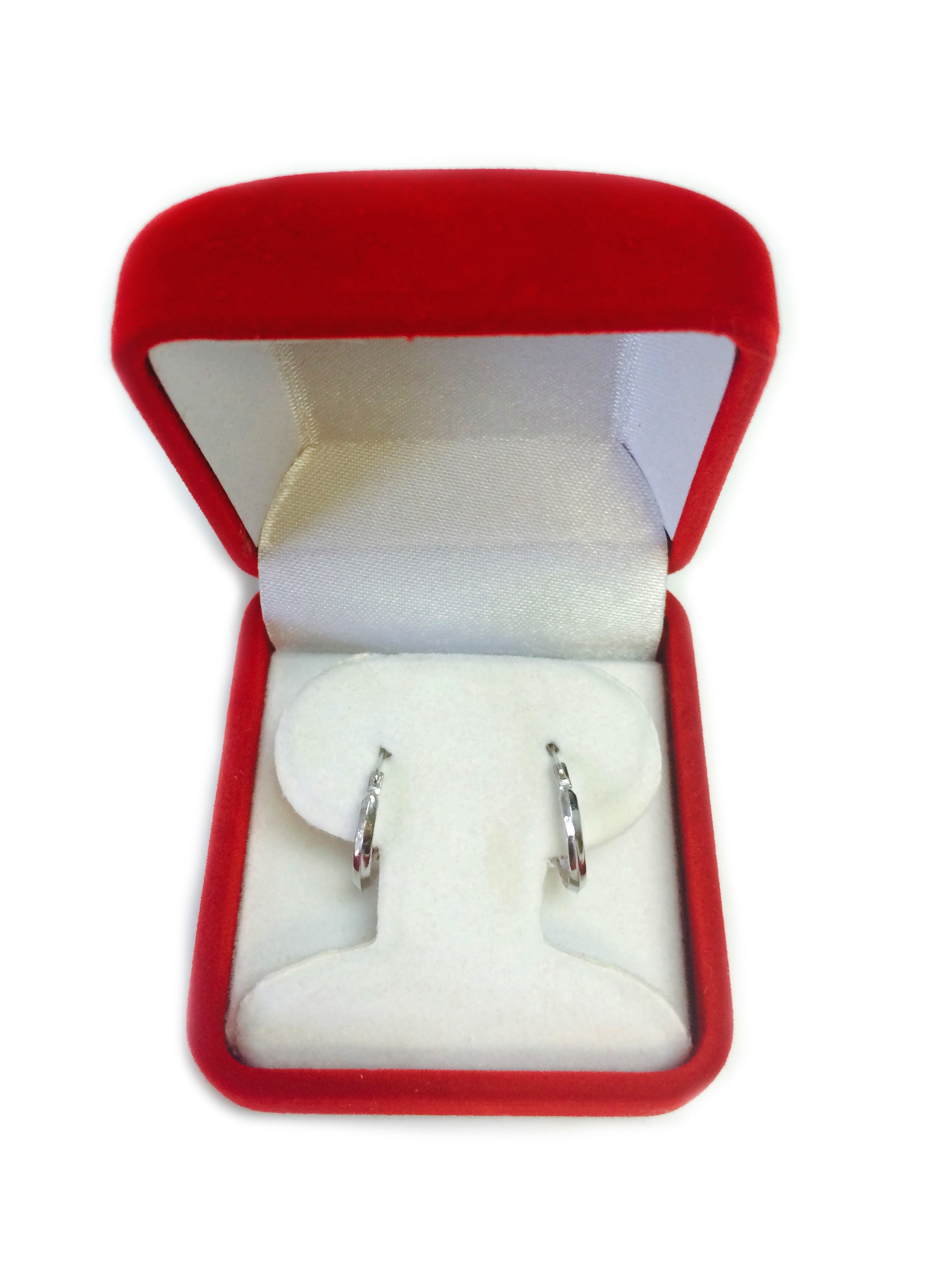 10k White Gold Shiny Diamond Cut Round Hoop Earrings, Diameter 15mm