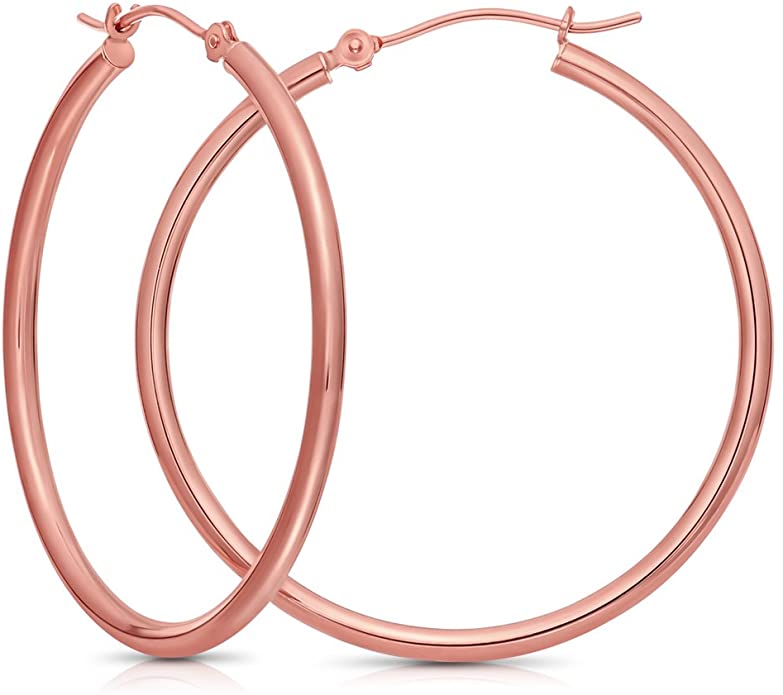 Boucles d'oreilles créoles en forme de tube rond poli en or rose 14 carats de 2 mm, bijoux de créateur raffinés pour hommes et femmes