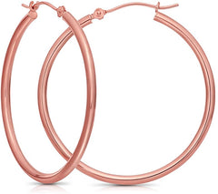 Pendientes de aro de tubo redondo pulido de oro rosa de 14 quilates de 2 mm, joyería fina de diseño para hombres y mujeres