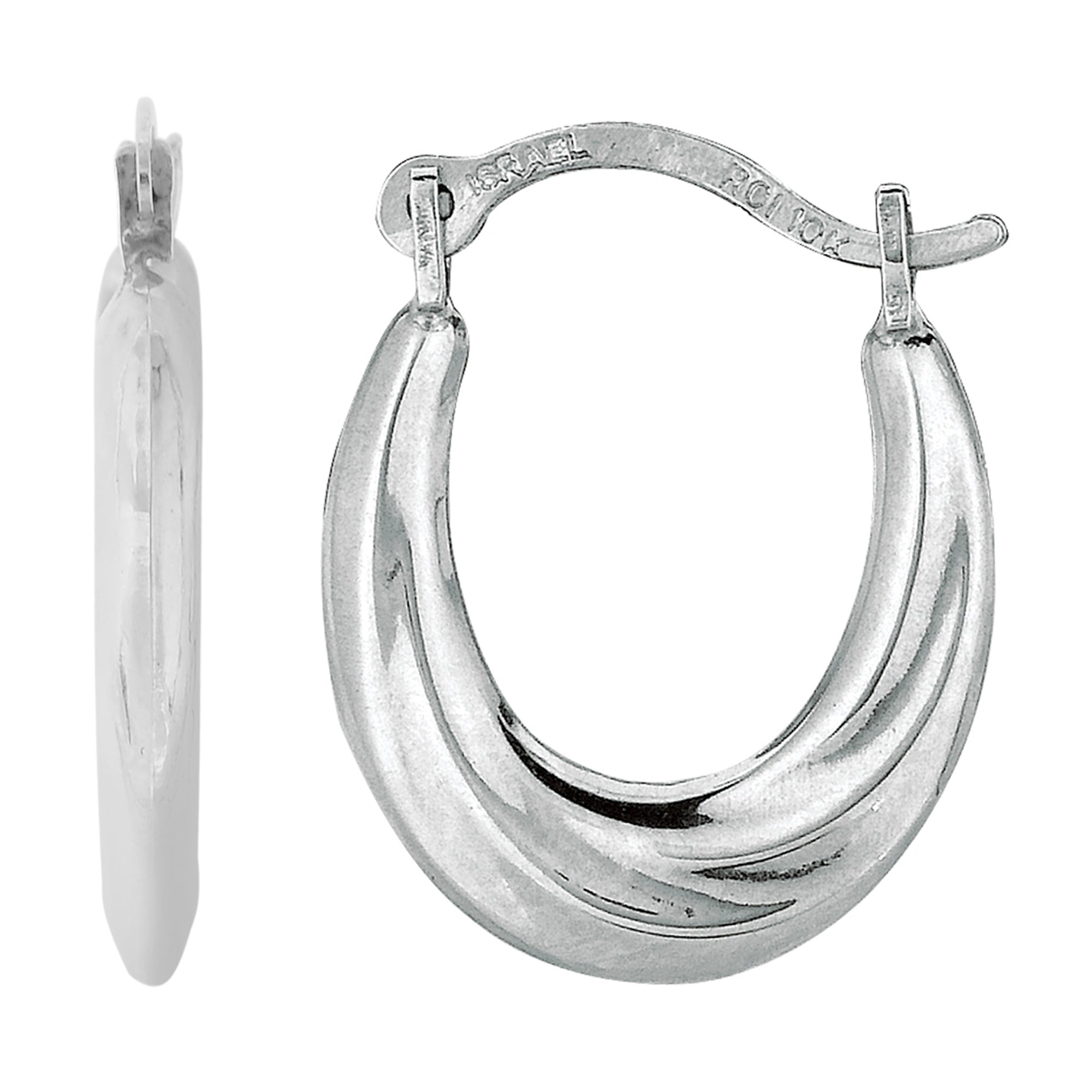 10 k hvitt gull Swirl Design ovale ringøredobber, diameter 15 mm fine designersmykker for menn og kvinner