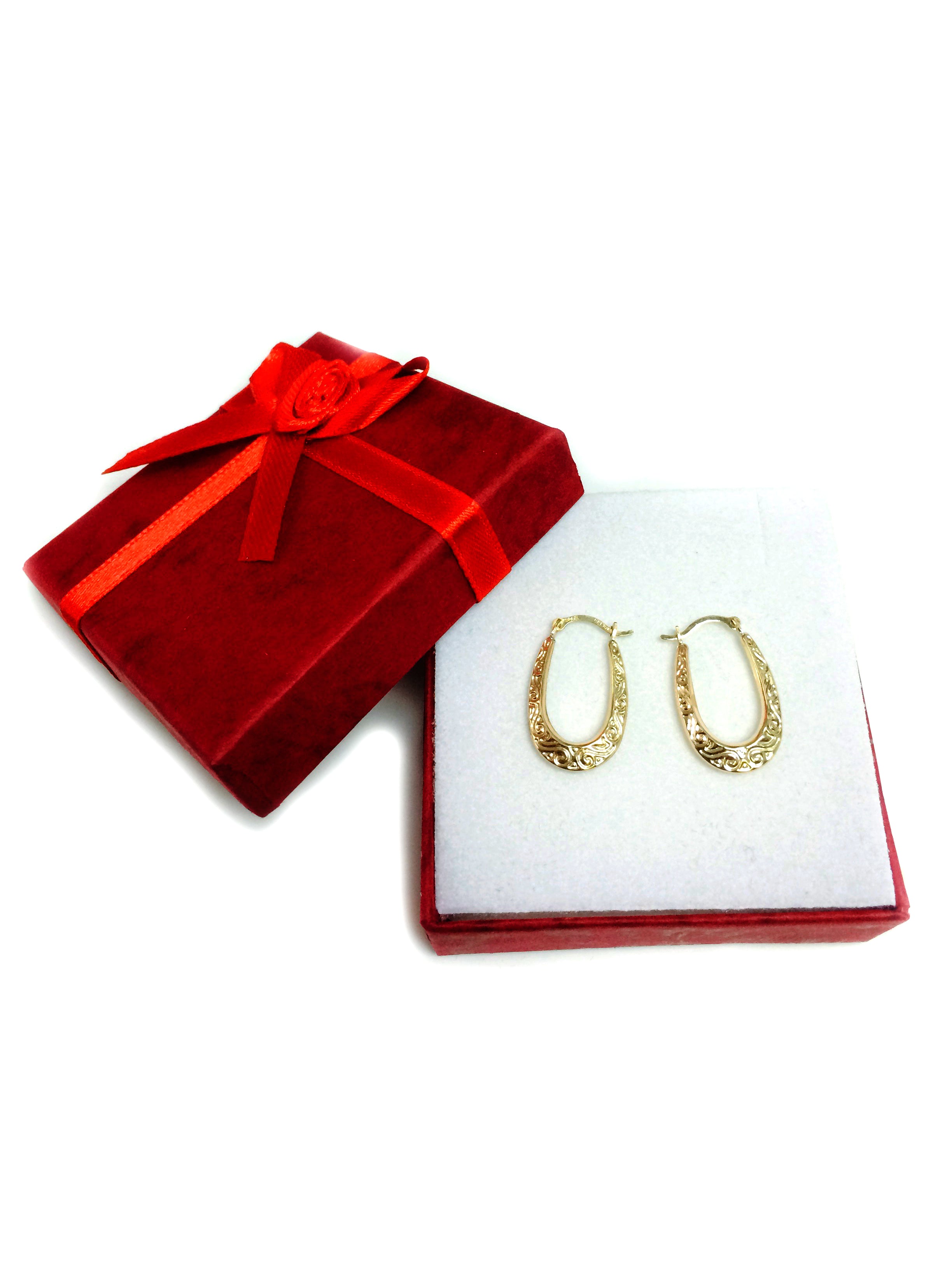 10 k gult guld glänsande virveldesign ovala ringörhängen, längd 20 mm fina designersmycken för män och kvinnor