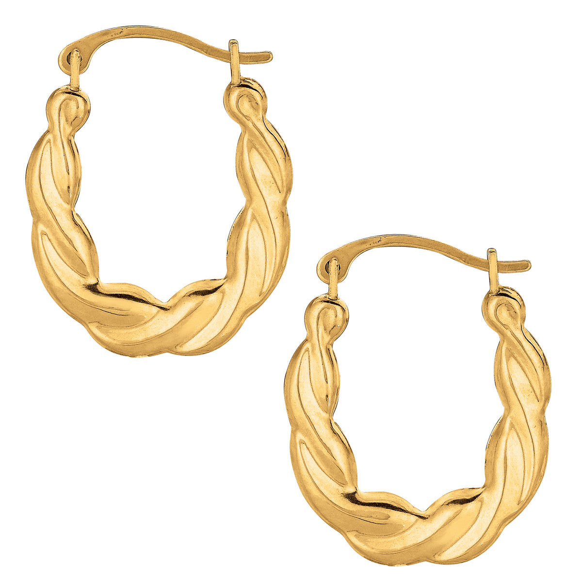 10k Yellow Gold Shiny Twisted Oval Hoop Earrings, Diameter 20mm fine designer jewelry for men and women