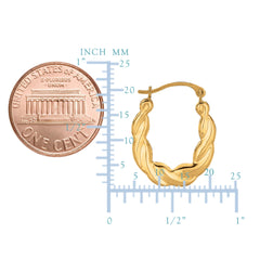 10k Yellow Gold Shiny Twisted Oval Hoop Earrings, Diameter 20mm
