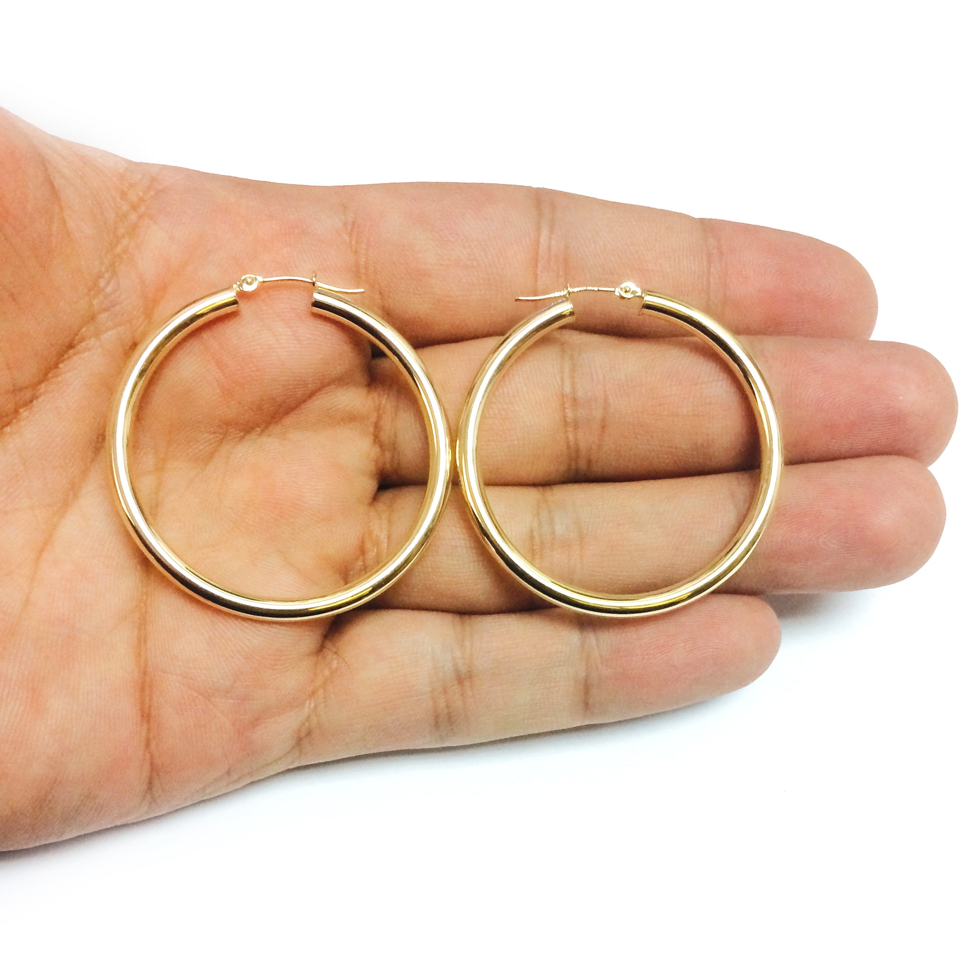 10k Yellow Gold 3mm Shiny Round Tube Hoop Earrings fine designer jewelry for men and women