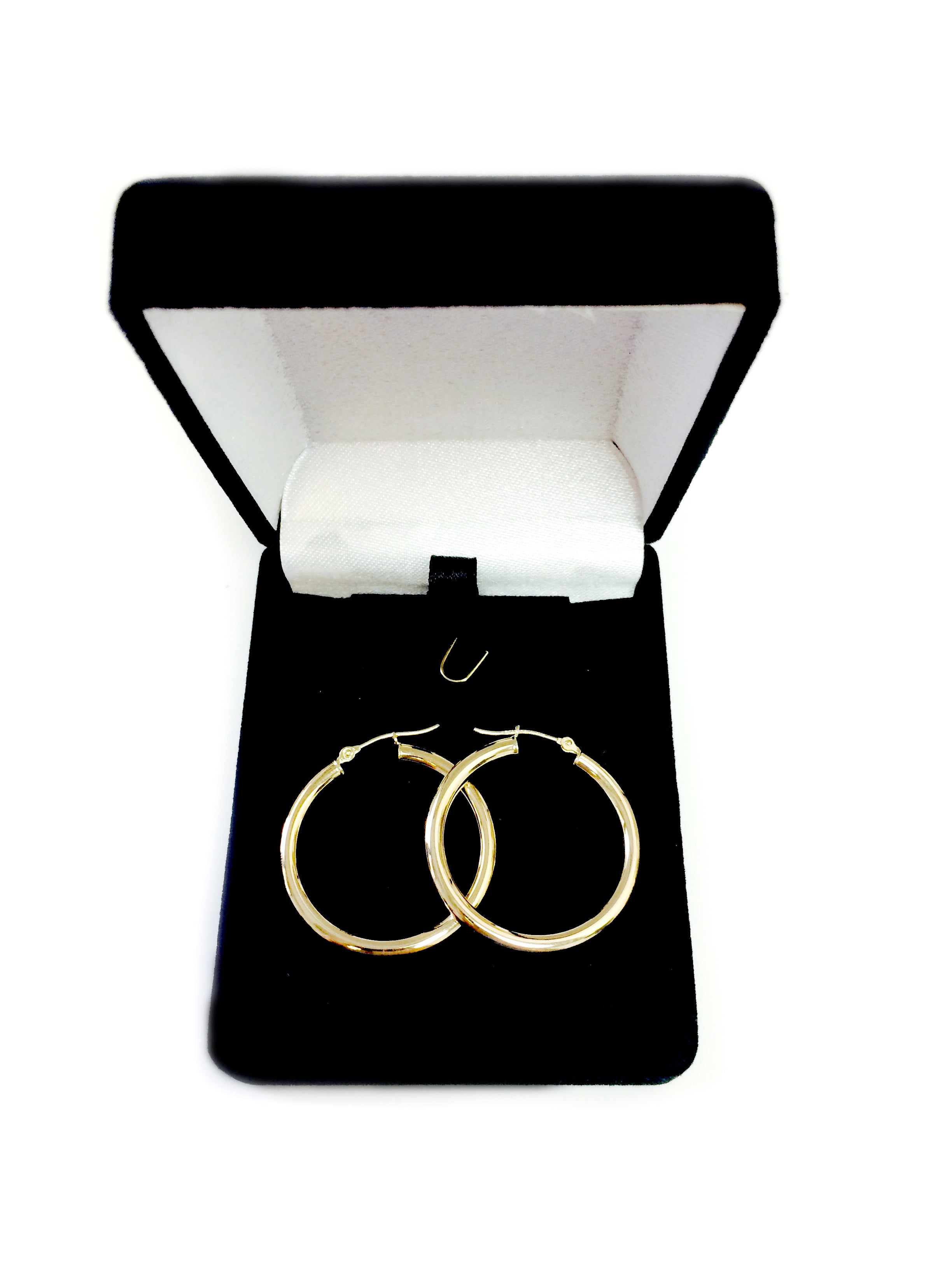 10k Yellow Gold 3mm Shiny Round Tube Hoop Earrings fine designer jewelry for men and women