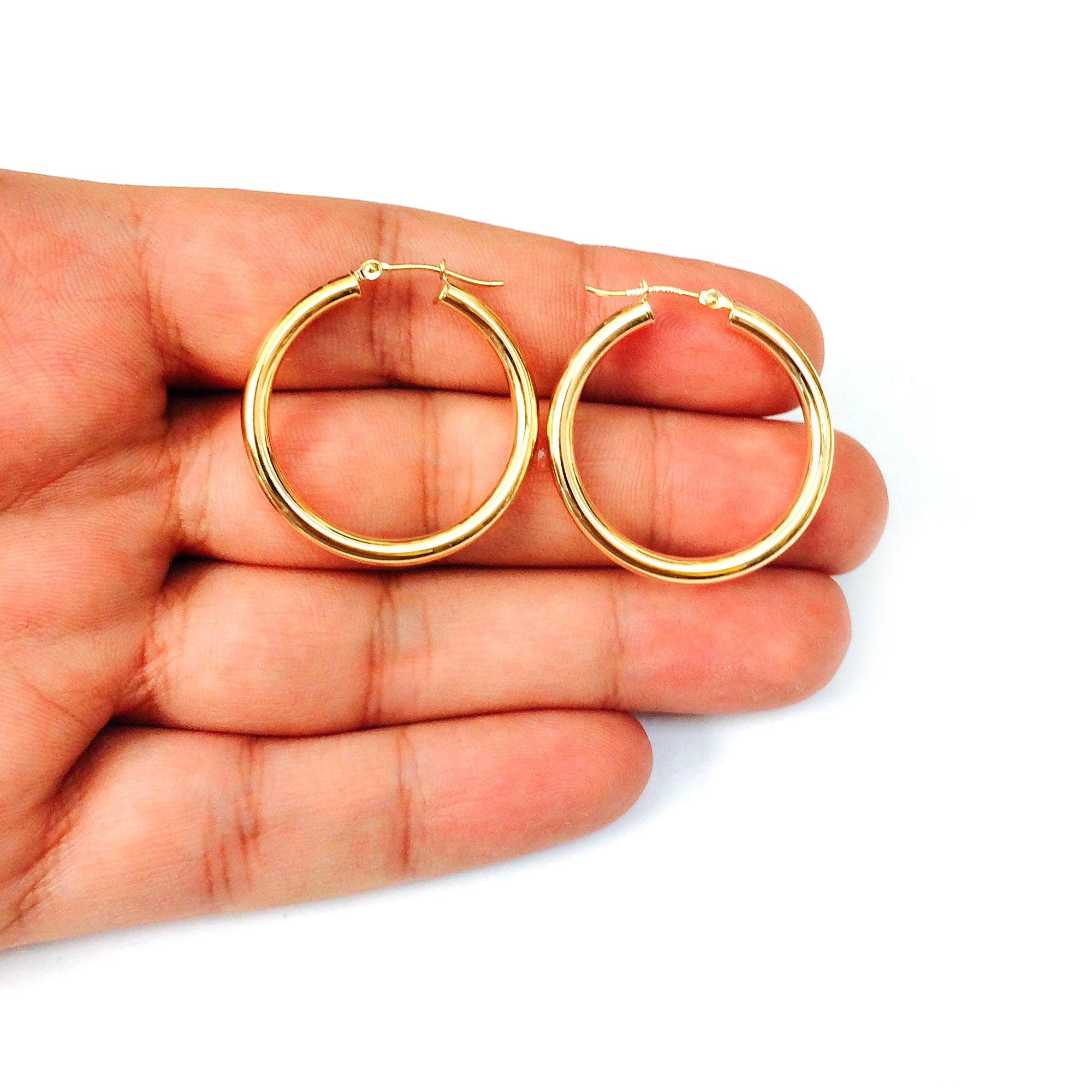 10k Yellow Gold 3mm Shiny Round Tube Hoop Earrings fine designer jewelry for men and women