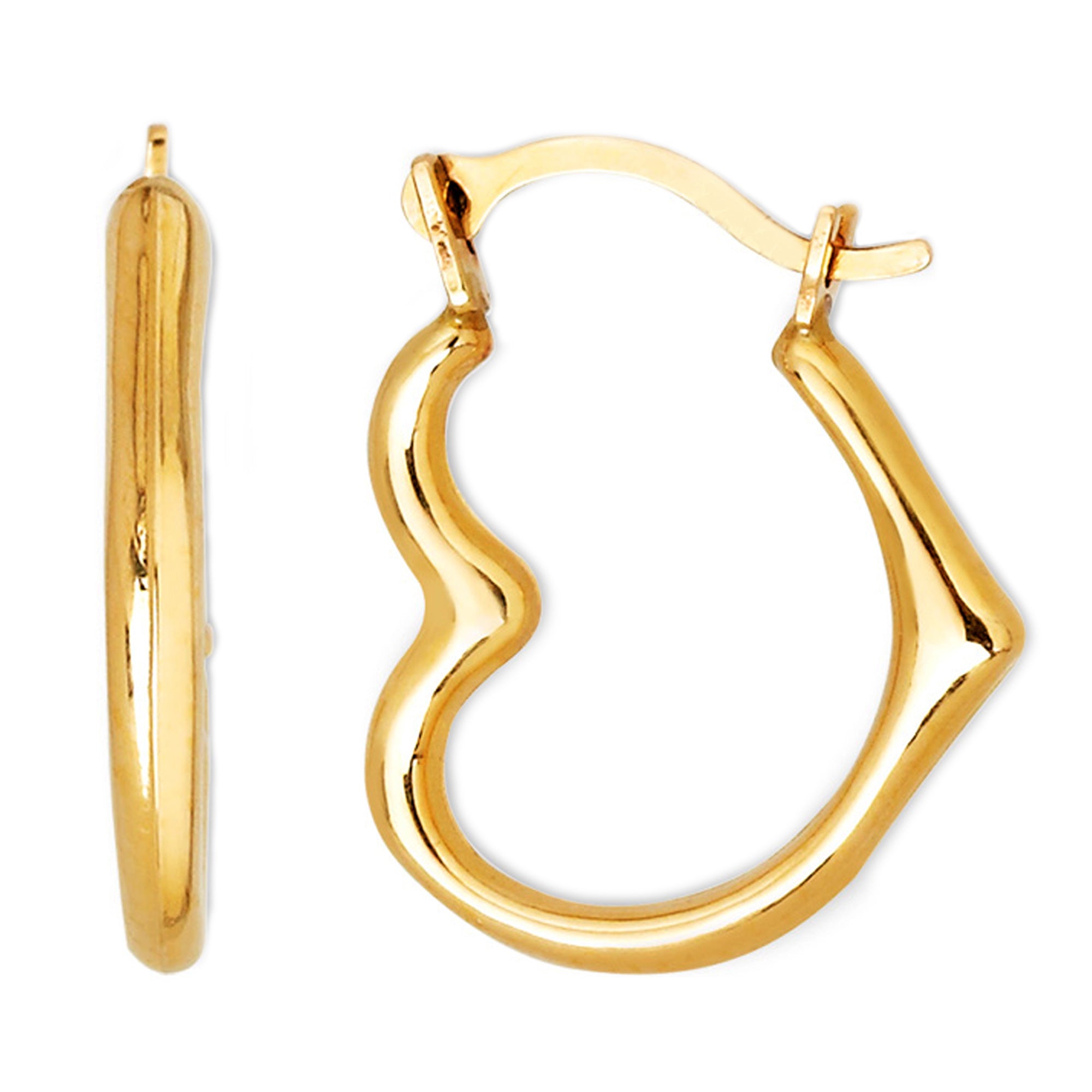 10k Yellow Gold Shiny Open Heart Hoop Earrings, Diameter 15mm