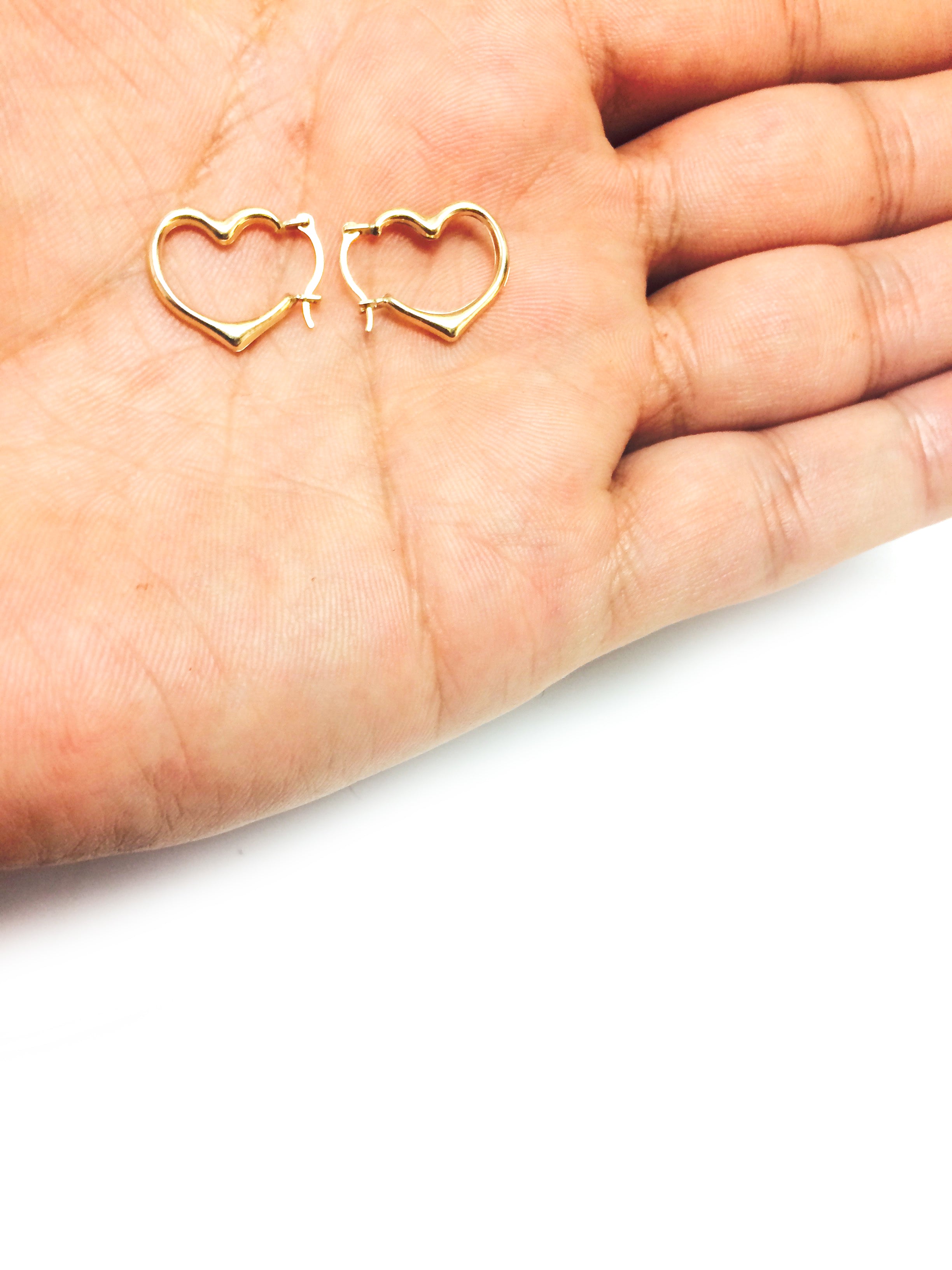 14k Yellow Gold Shiny Open Heart Hoop Earrings, Diameter 15mm fine designer jewelry for men and women