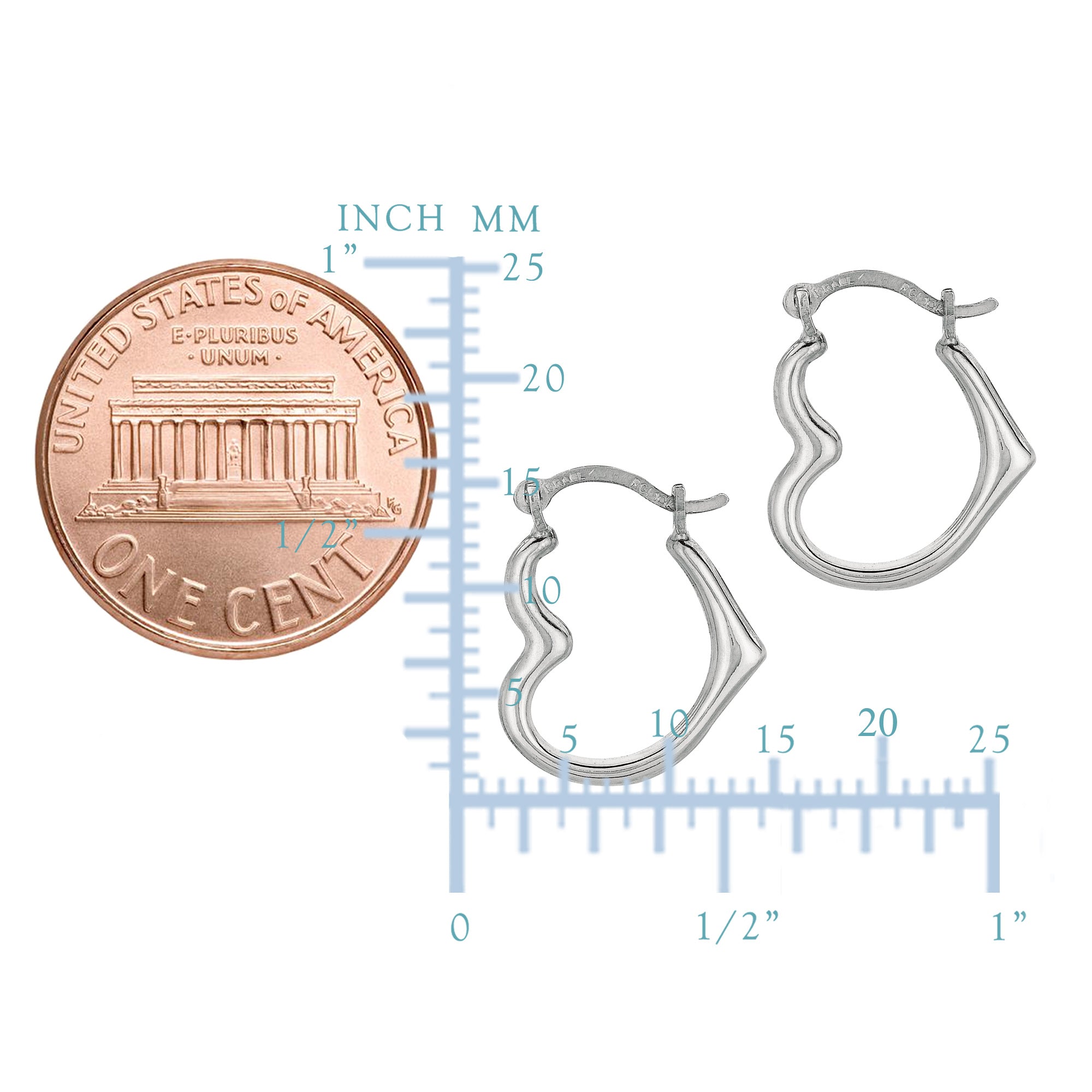 10 k hvitt gull skinnende ørepynt med åpent hjerte, diameter 15 mm fine designersmykker for menn og kvinner