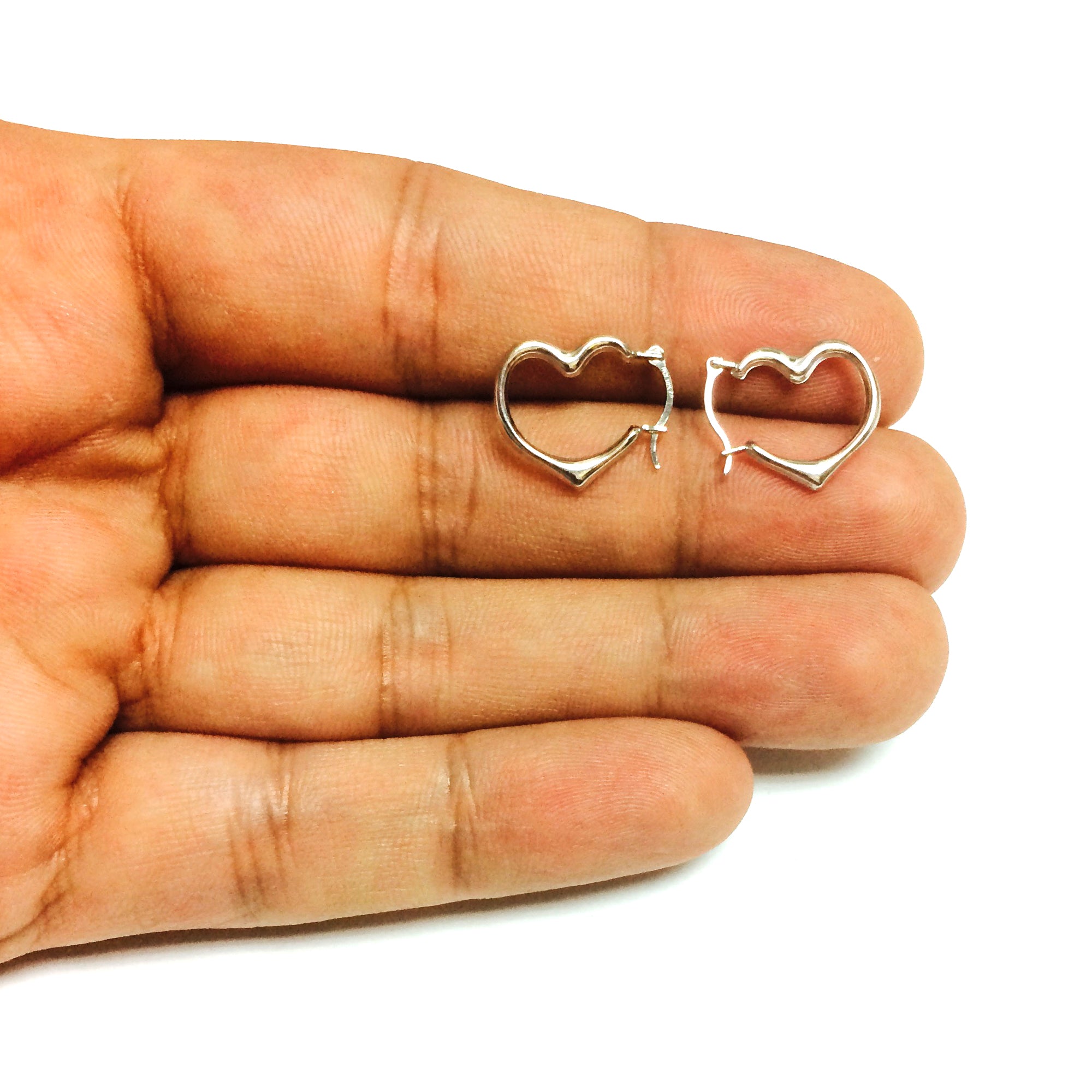 10k White Gold Shiny Open Heart Hoop Earrings, Diameter 15mm fine designer jewelry for men and women