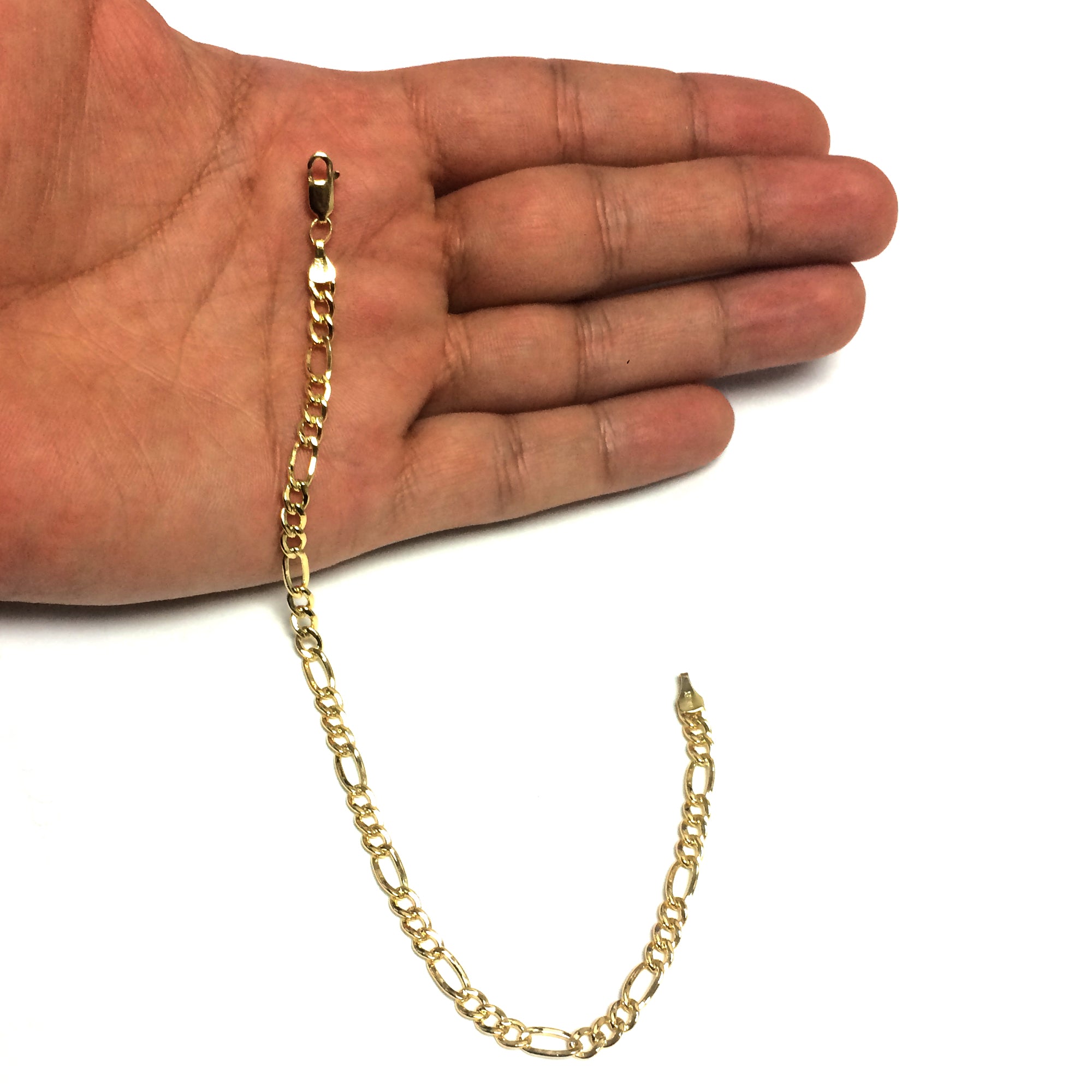 Bracelet chaîne Figaro massif rempli d'or jaune 14 carats, 4,0 mm, 8,5 pouces, bijoux de créateurs fins pour hommes et femmes