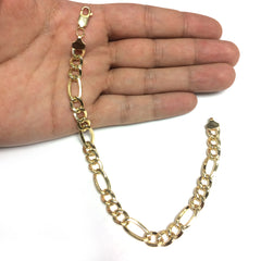 14K Yellow Gold Filled Solid Figaro Chain Bracelet, 7.8 mm, 9"