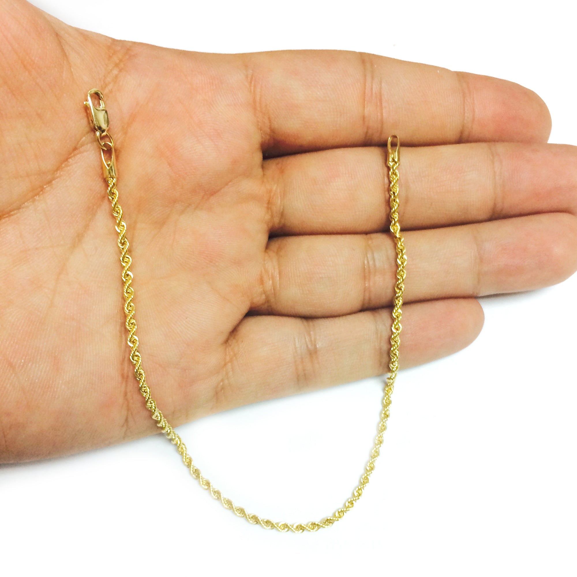 Bracelet chaîne en corde solide rempli d'or jaune 14 carats, 2,1 mm, 8,5 pouces, bijoux de créateurs fins pour hommes et femmes