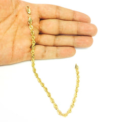 Bracelet chaîne en corde solide rempli d'or jaune 14 carats, 4,5 mm, 8,5 pouces, bijoux de créateurs fins pour hommes et femmes