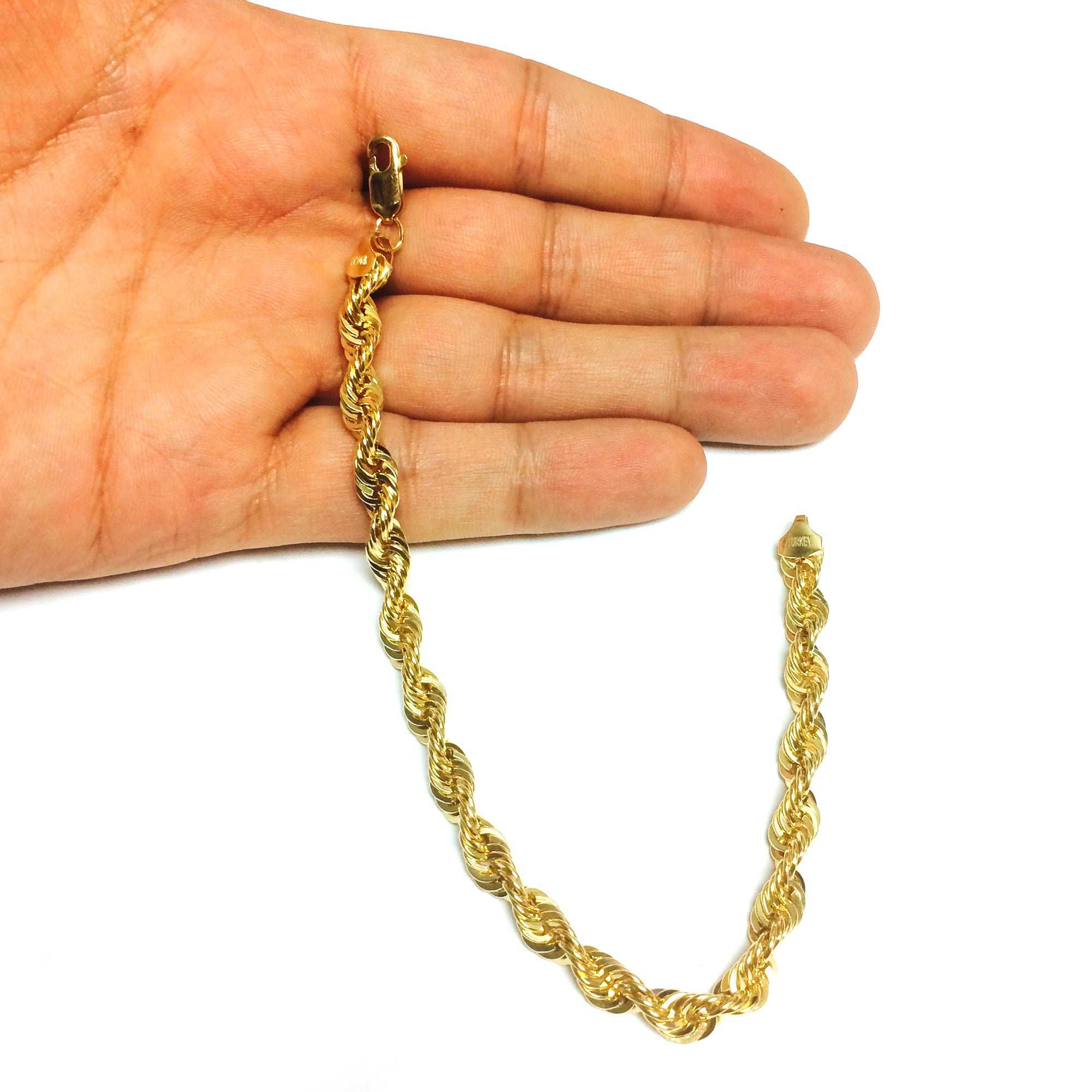 Bracciale a catena in corda solida riempita in oro giallo 14K, 6,0 mm, 8,5" gioielli di design per uomini e donne