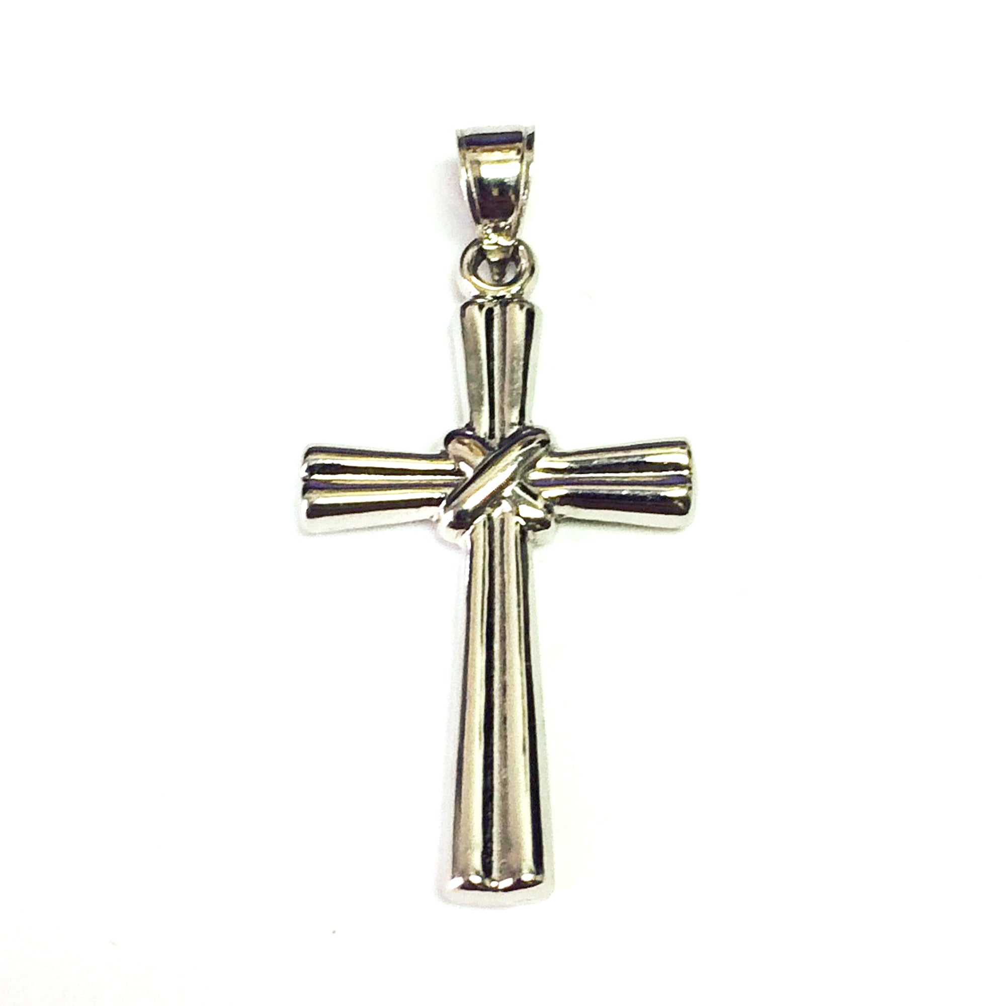 Ciondolo croce lucidato in oro bianco 14k, gioielli di design per uomini e donne