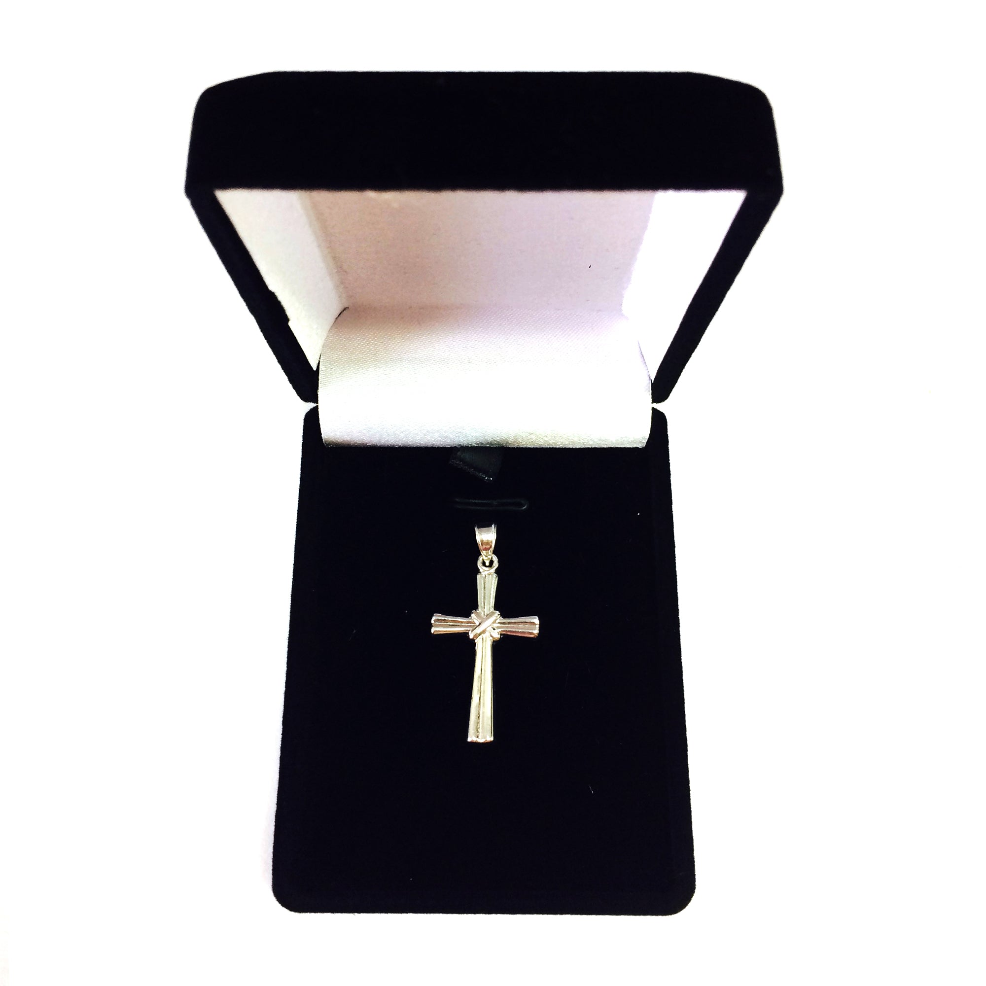 Ciondolo croce lucidato in oro bianco 14k, gioielli di design per uomini e donne