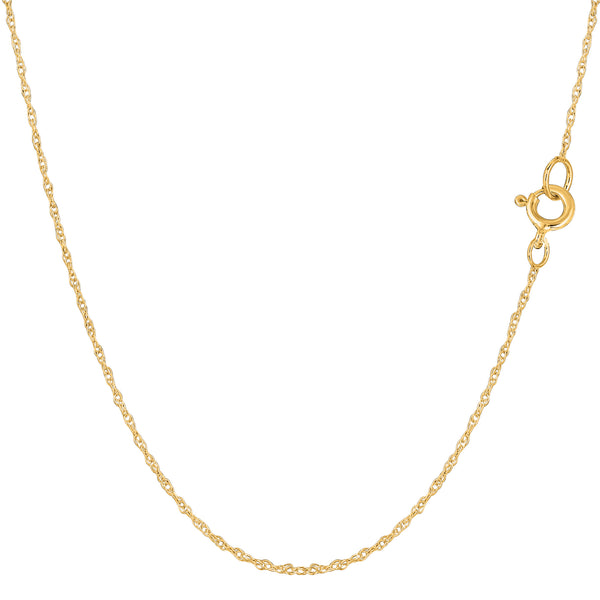 14k Yellow Gold Rope Chain Necklace, 0.7mm
