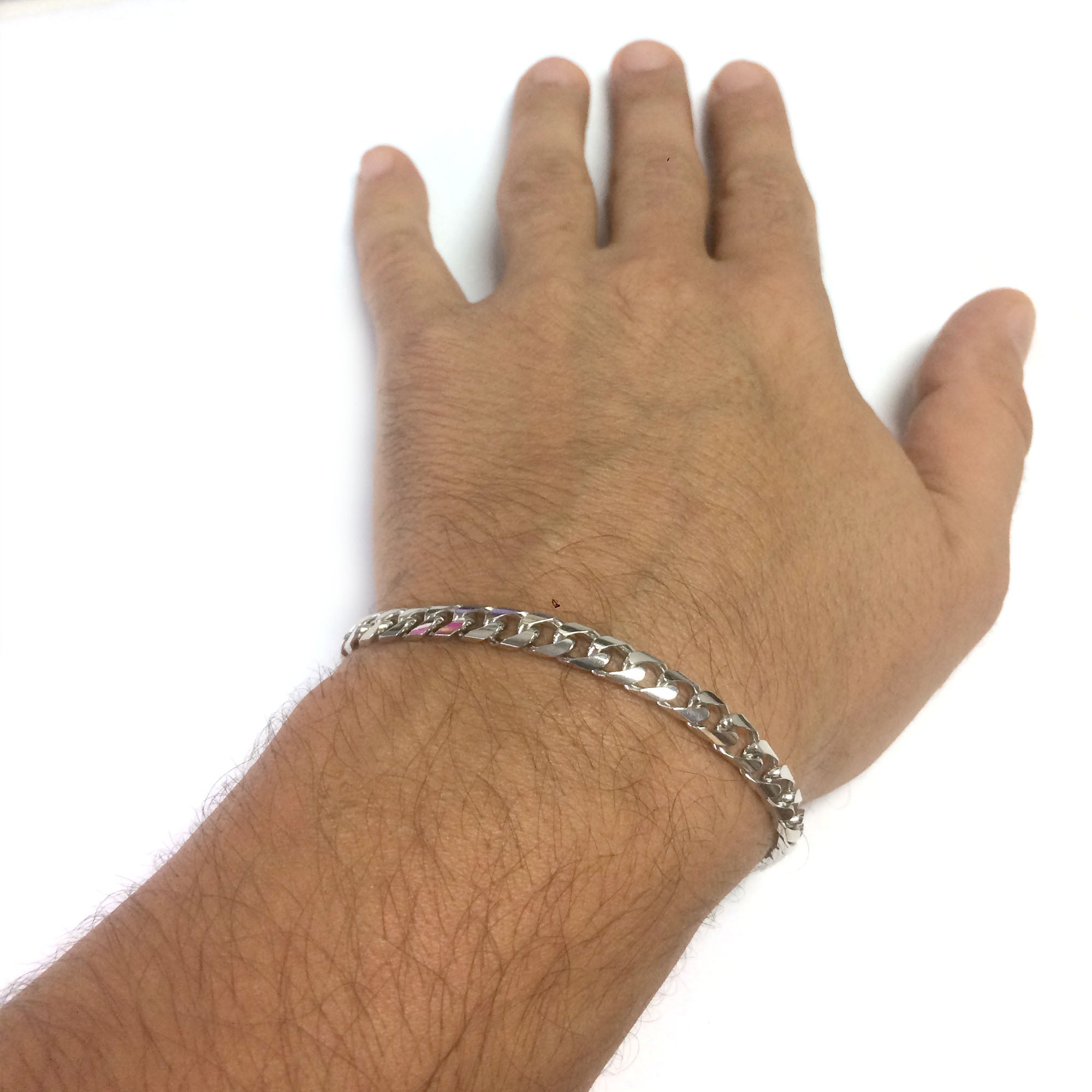 Pulsera para hombre con cadena de eslabones cubanos de Miami de oro macizo blanco de 14 quilates, 5,7 mm, 8,5 pulgadas, joyería fina de diseño para hombres y mujeres