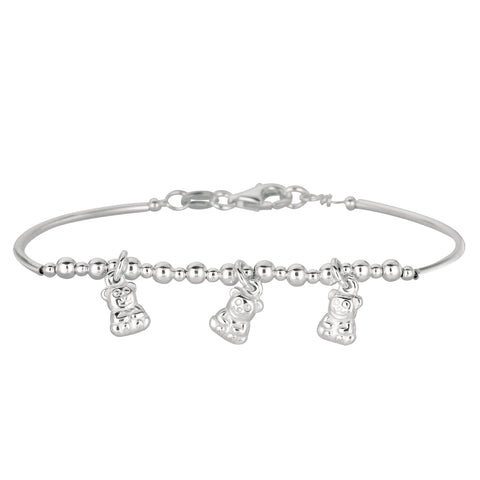 Baby Bangle With Dangling Teddy Bear Charms In Sterling Silver - 5.5 Inch - JewelryAffairs
 - 1