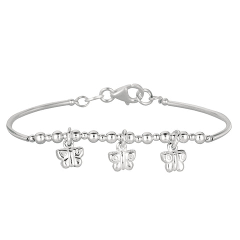 Baby Bangle Bracelet With Dangling Butterfly Charms In Sterling Silver - 5.5 Inch - JewelryAffairs
 - 1
