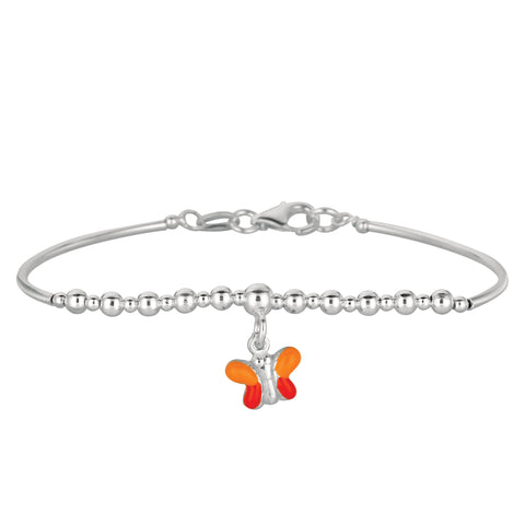 Baby Bangle Bracelet With Dangling Enameled Butterfly Charm In Sterling Silver - 5.5 Inch - JewelryAffairs
 - 1