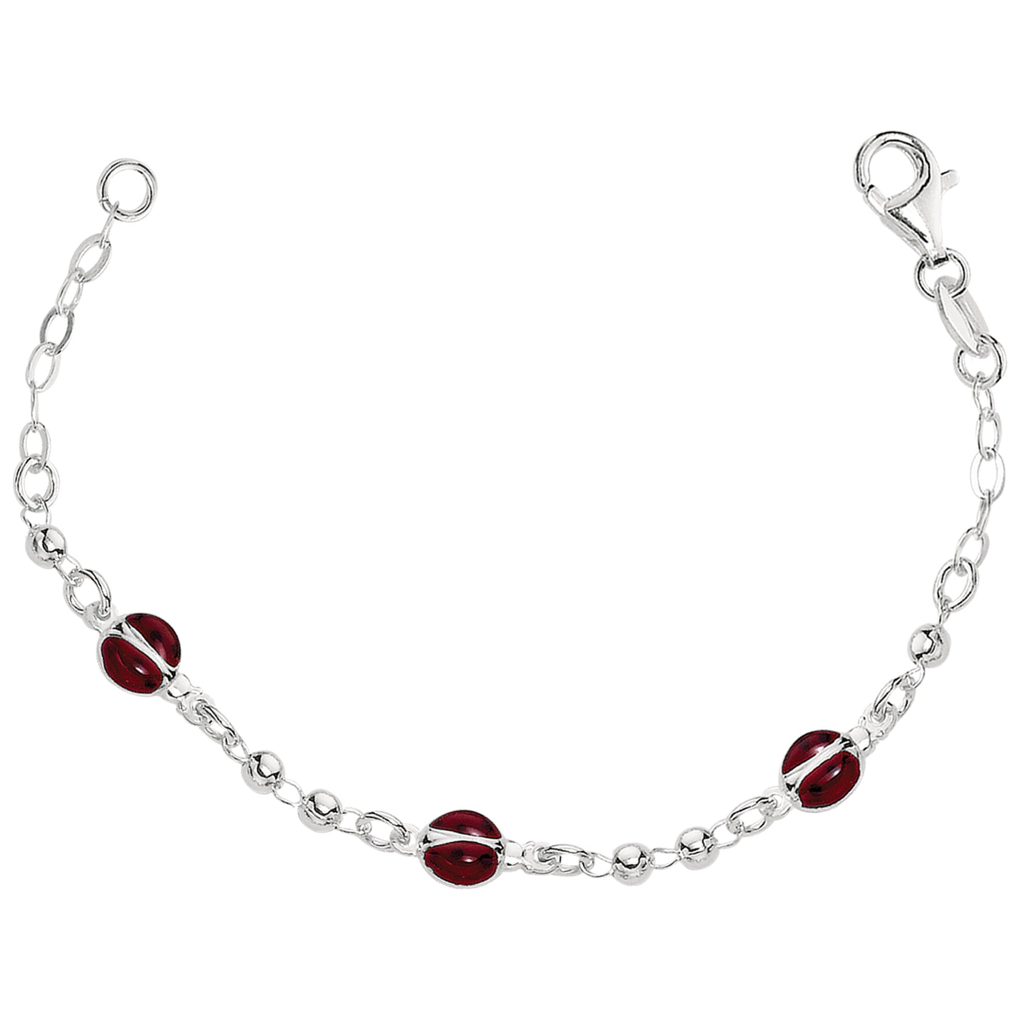 Baby Bracelet With Enameled Ladybug Charms In Sterling Silver - 6 Inches - JewelryAffairs
 - 1