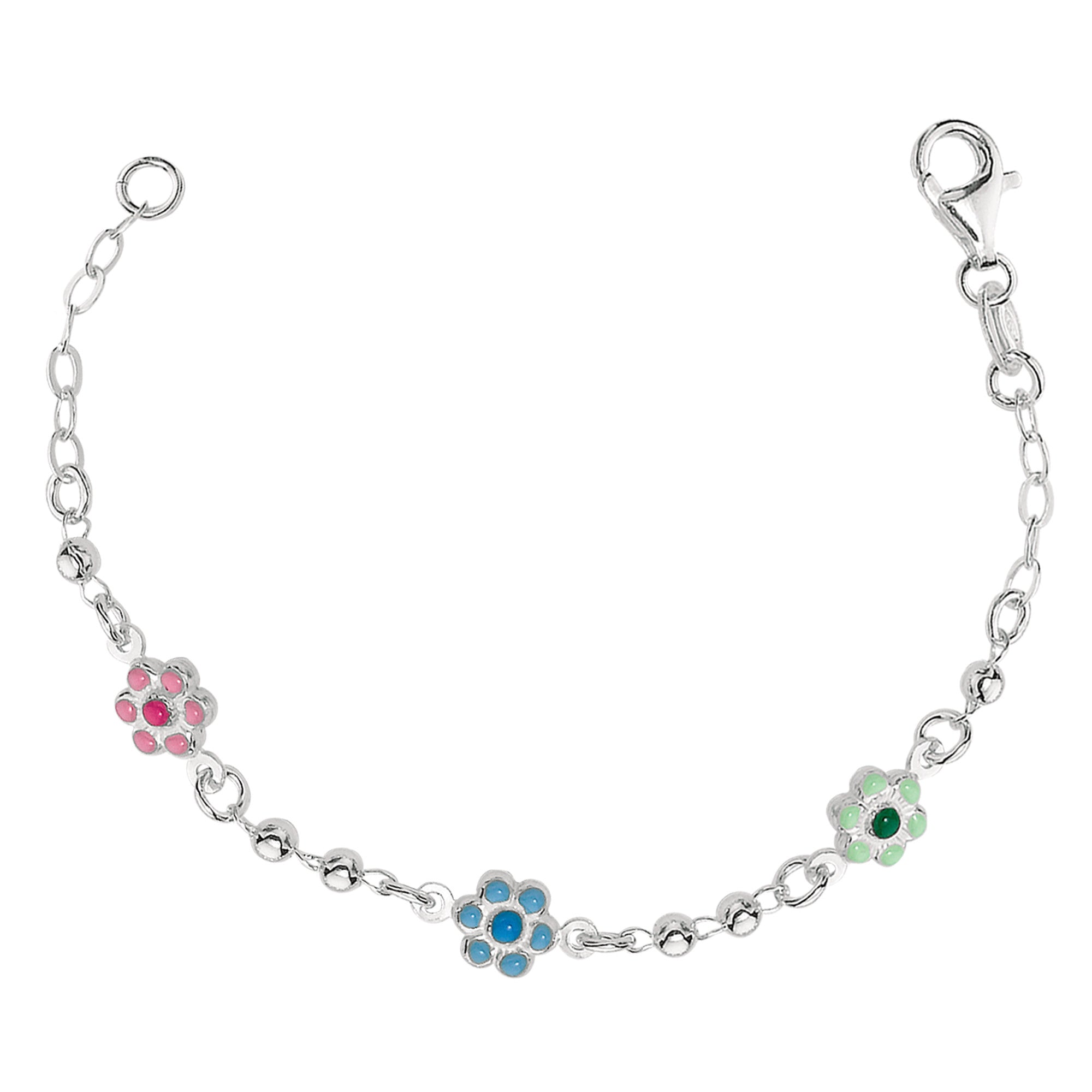 Baby Bracelet With Enameled Flower Charms In Sterling Silver - 6 Inches - JewelryAffairs
 - 1