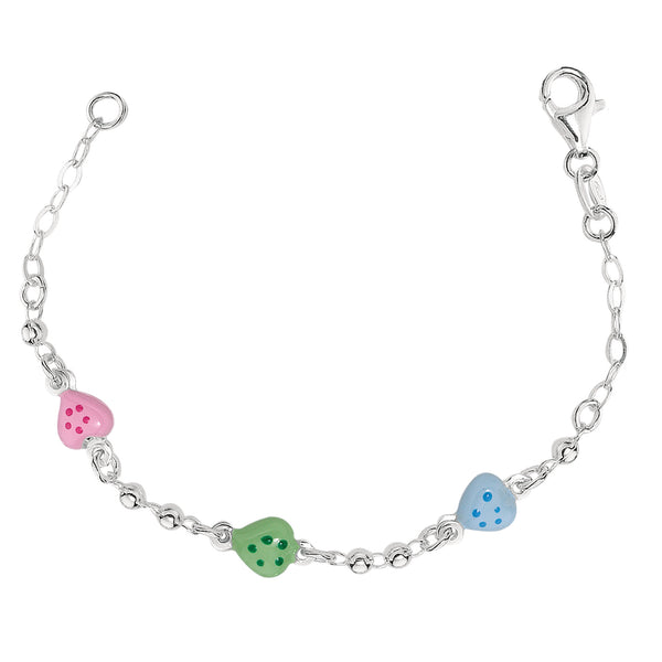 Baby Bracelet With Colorful Heart Charms In Sterling Silver - 6 Inches - JewelryAffairs
 - 1