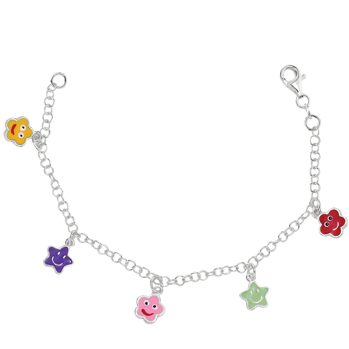 Baby Bracelet With Colorful Dangling Star Charms In Sterling Silver - 6 Inches - JewelryAffairs
 - 1
