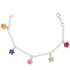 Baby Bracelet With Colorful Dangling Star Charms In Sterling Silver - 6 Inches - JewelryAffairs
 - 1