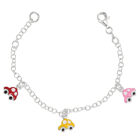 Baby Bracelet With Colorful Dangling Car Charms In Sterling Silver - 6 Inches - JewelryAffairs
 - 1
