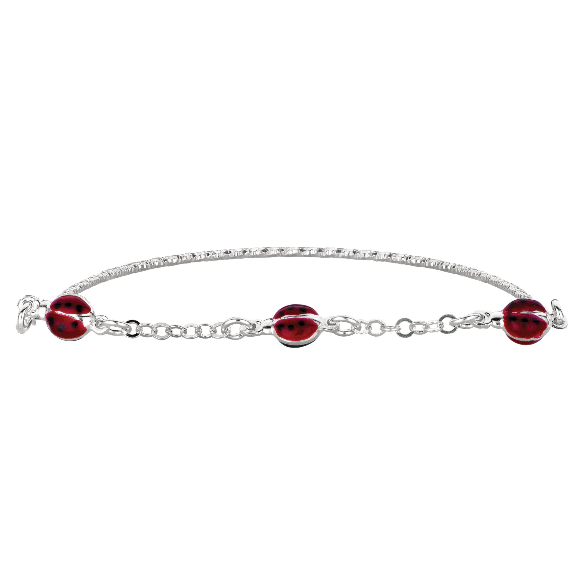 Baby Bangle With Ladybug Enameled Charms In Sterling Silver - 5.5 Inch - JewelryAffairs
 - 1